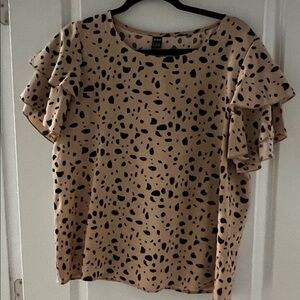 SHEIN Beige Blouse with Black Spot Print and Ruffle Sleeves